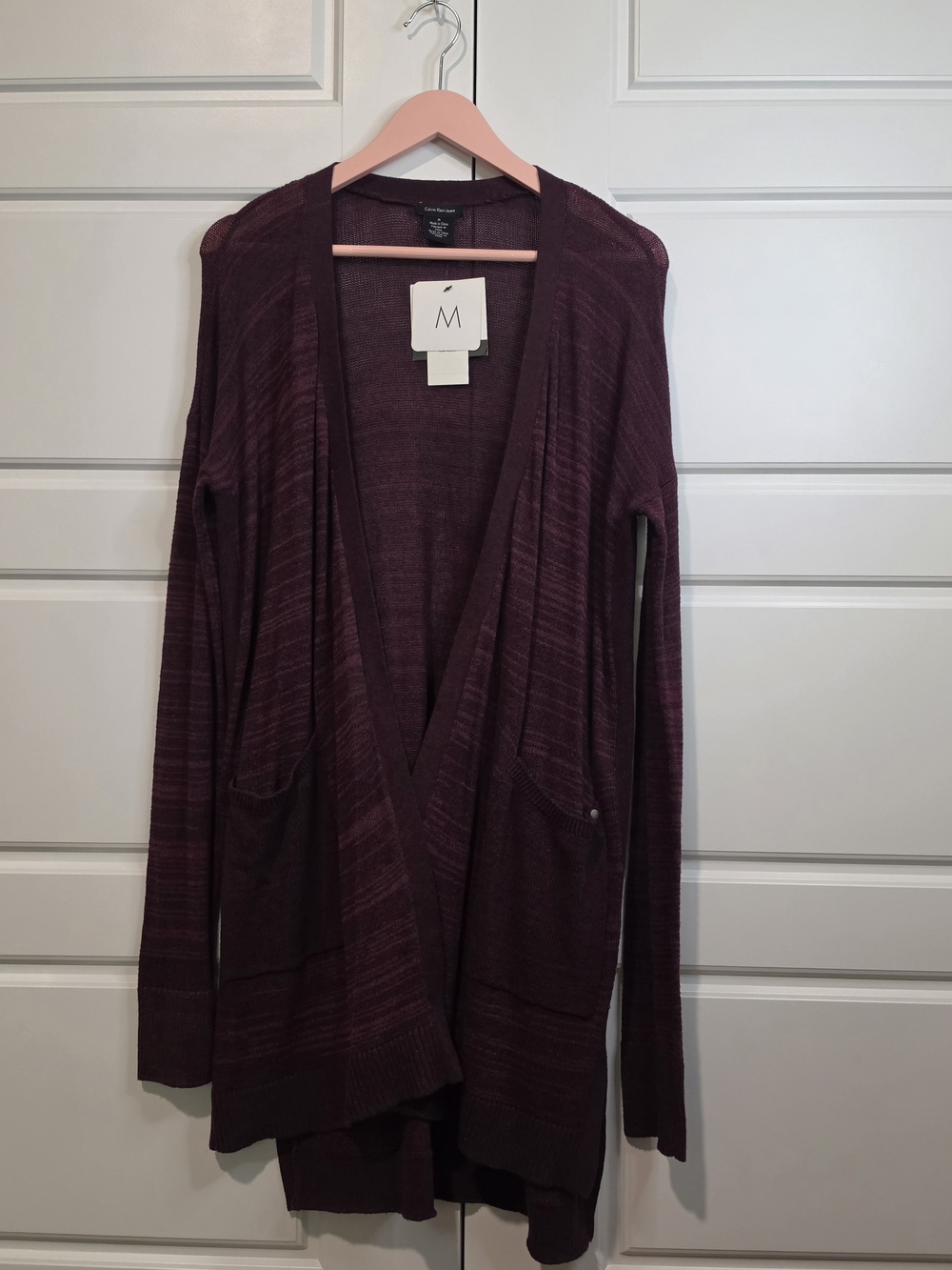 Calvin Klein Plum Open Front Knit Cardigan Sweater size Medium